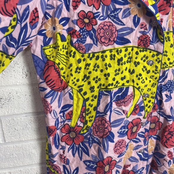 Agathe Singer Anthropologie Cheetah Pajama Top Womens Size S Sleep Dopamine - Picture 5 of 11